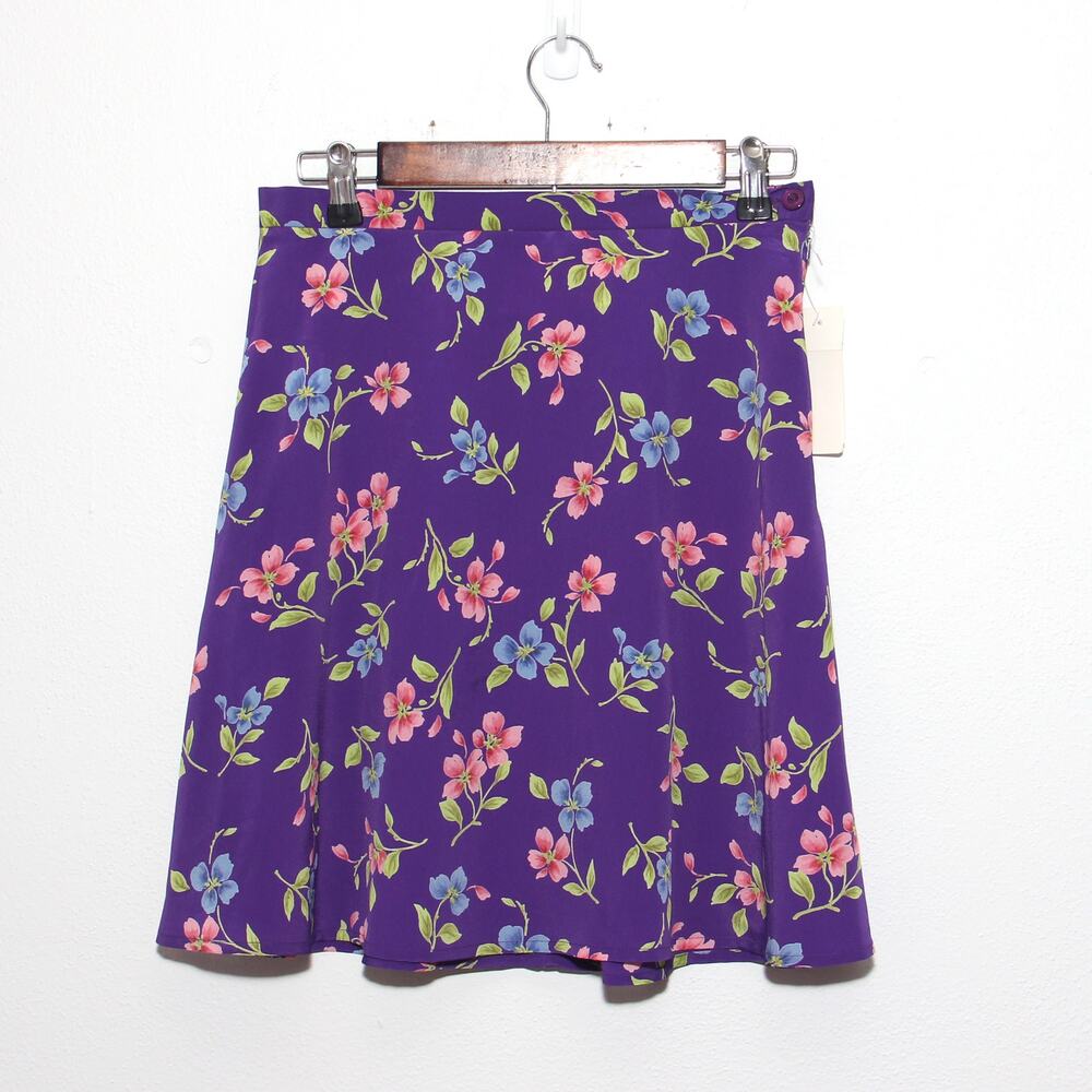 Vintage NEW First Issue Floral A-Line Skirt Purple Size 10 Petite